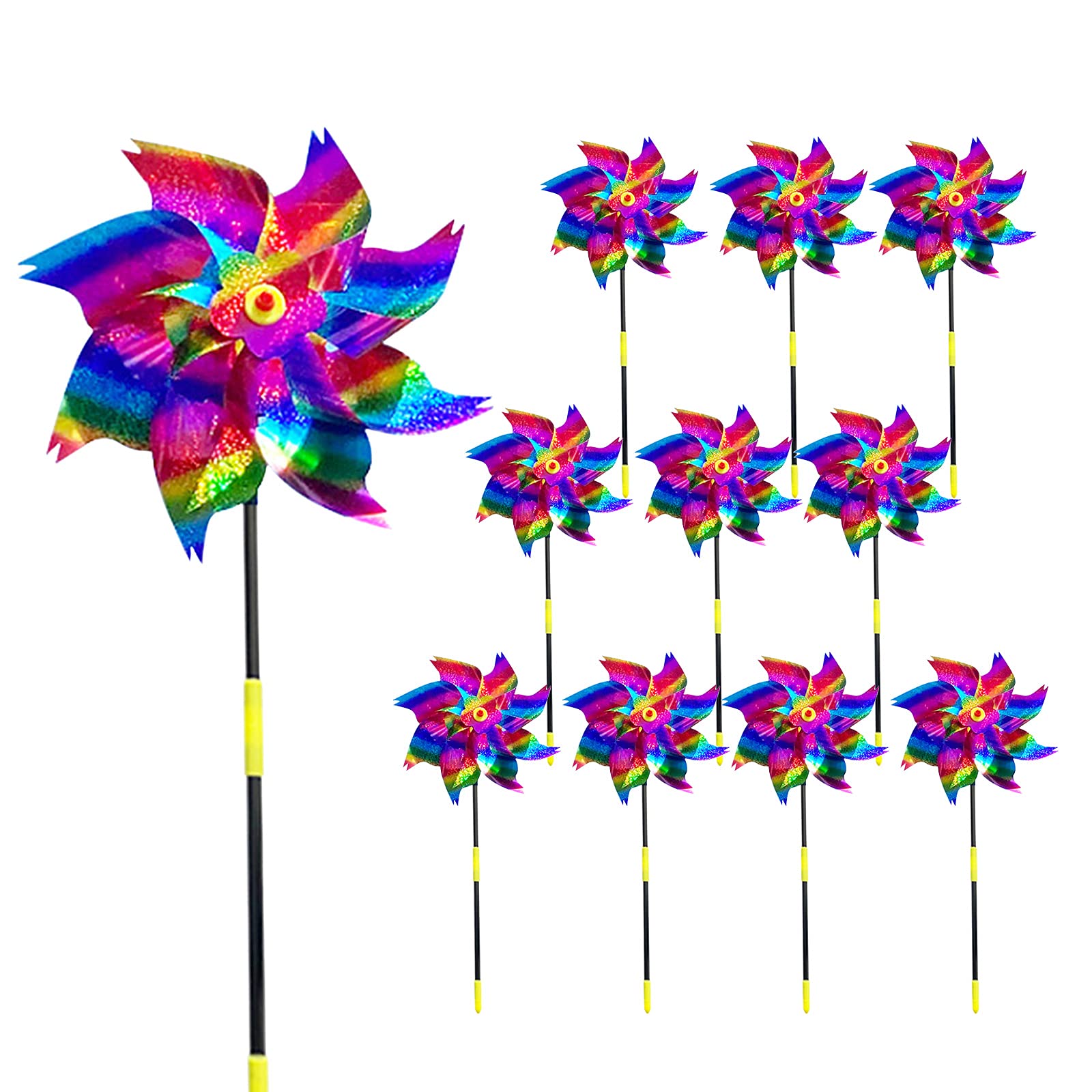 Kslogin 10 Pcs Reflective Bird Repellent Windmill, 8 Leaves Bird Deterrent Repellent Pinwheels, Bird Scare Devices Scare Off Birds and Pests for Garden Decor to Protect Garden, Orchard, Yard