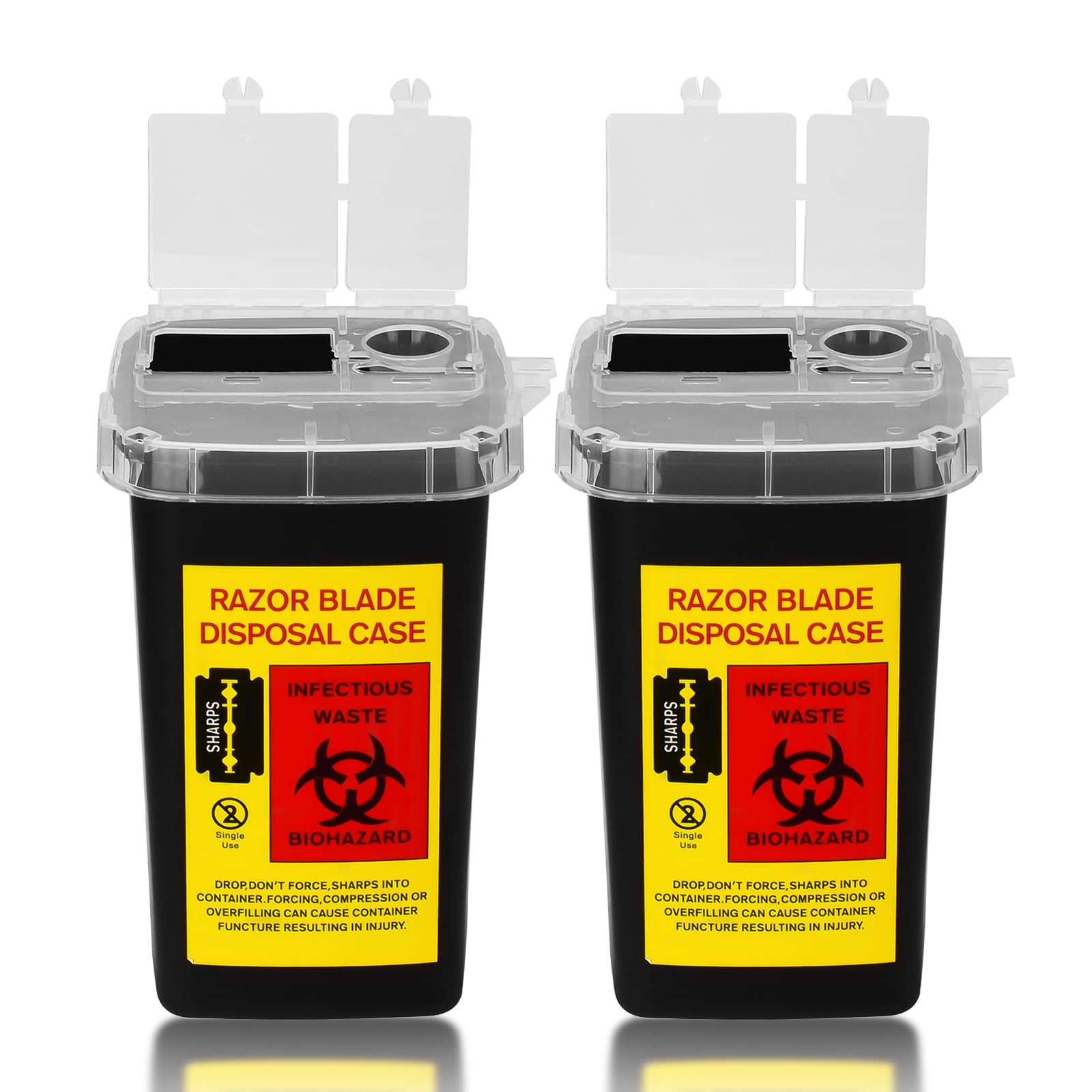 ATOMUS 2pcs 1L Black Tattoo Plastic Sharp Container Box Sharps Containers Needle Destruction Waste Bin Needle Disposal Bin with Lid for Tattoo Eyebrow Blade