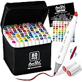 Alcohol Brush Tip Markers, 80 Colors Dual Tip Art Marker Set with Carrying Case, Perfect for Coloring Illustration, Adult Book Drawing, Sketching, Painting