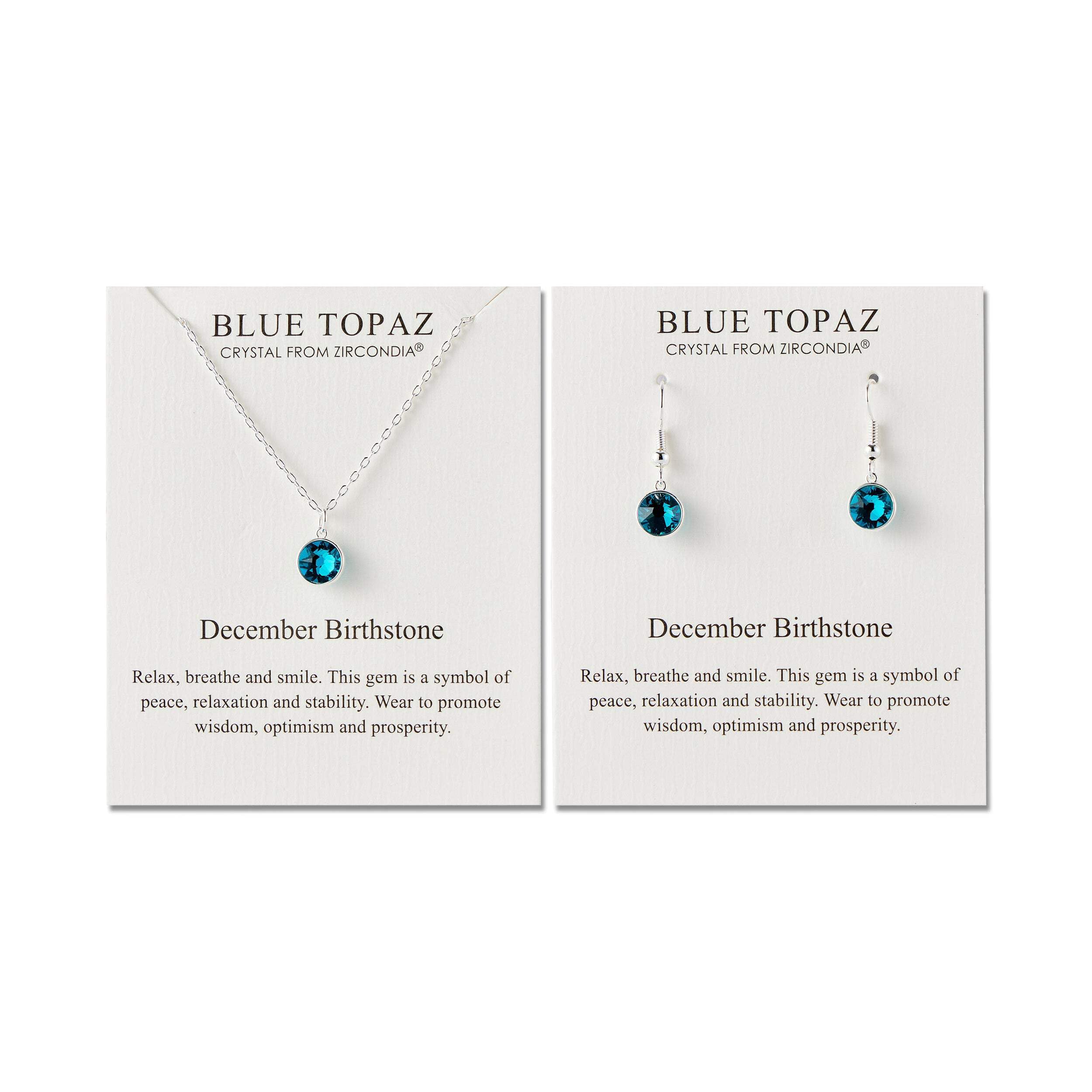 Philip Jones December (Blue Topaz) Birthstone Necklace & Drop Earrings Set Created with Zircondia® Crystals