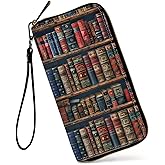 GFRGTFHYT Womens Wallet, Large Capacity RFID Blocking PU Leather Wristlet Wallets for Women Ladies Men Credit Card Holder Zipper Wallet Phone Holder Clutch Travel Purse, Art Library Bookshelf