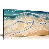 DNIEOTU Beach Wall Art for Living Room, Ocean Waves Canvas Wall-Decor for Bedroom, Landscape Picture Prints for Hallway Office, Size 40 x 20 Inches