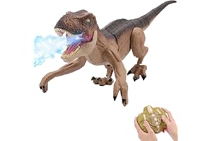 IQKidz Remote Control Dinosaur Toys for Boys 3 4-7 8-12- RC Realistic Big T-Rex Gifts for Kids, Interactive Dino with Light Roar Spray Touch Sensing