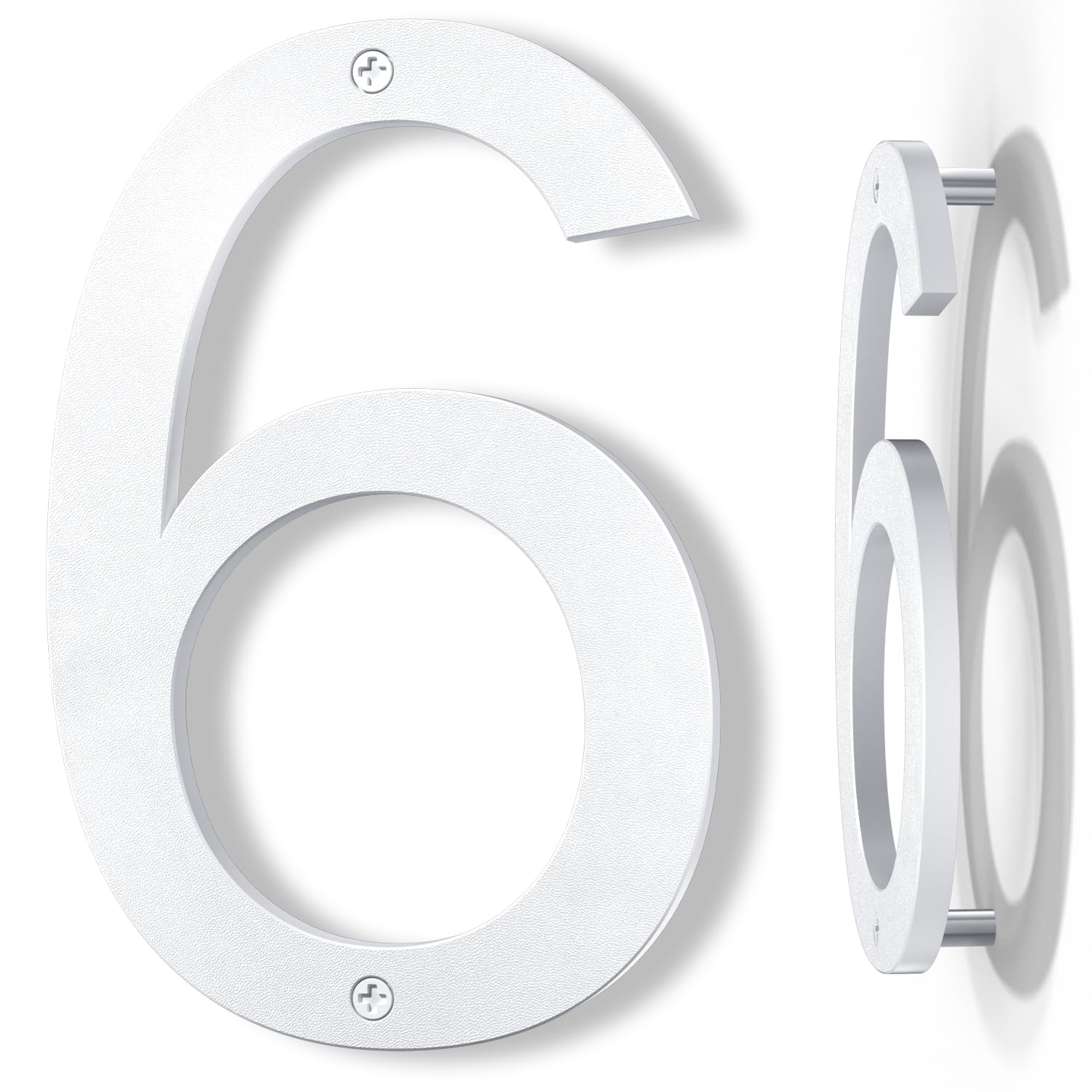 Yafimea 8 Inch White House Numbers, Large Floating Screw On Numbers with 3D Shadow Effect for Outside Wall Fence Gate, Weatherproof ABS Plastic (6)