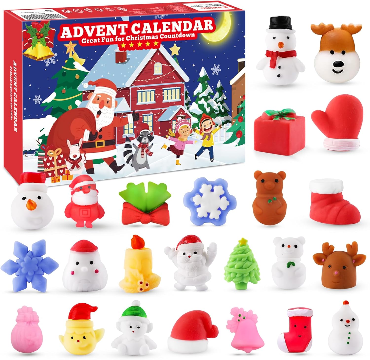 Advent Calendars - Christmas Squishies Advent Calendar 2025 Mochi Squishy Advent Calendar Christmas Countdown Calendar 24 Pieces Cute Mochi Squishy Toy - Party Favors Toys Xmas Gifts Advent Traditional Gifts Ideas