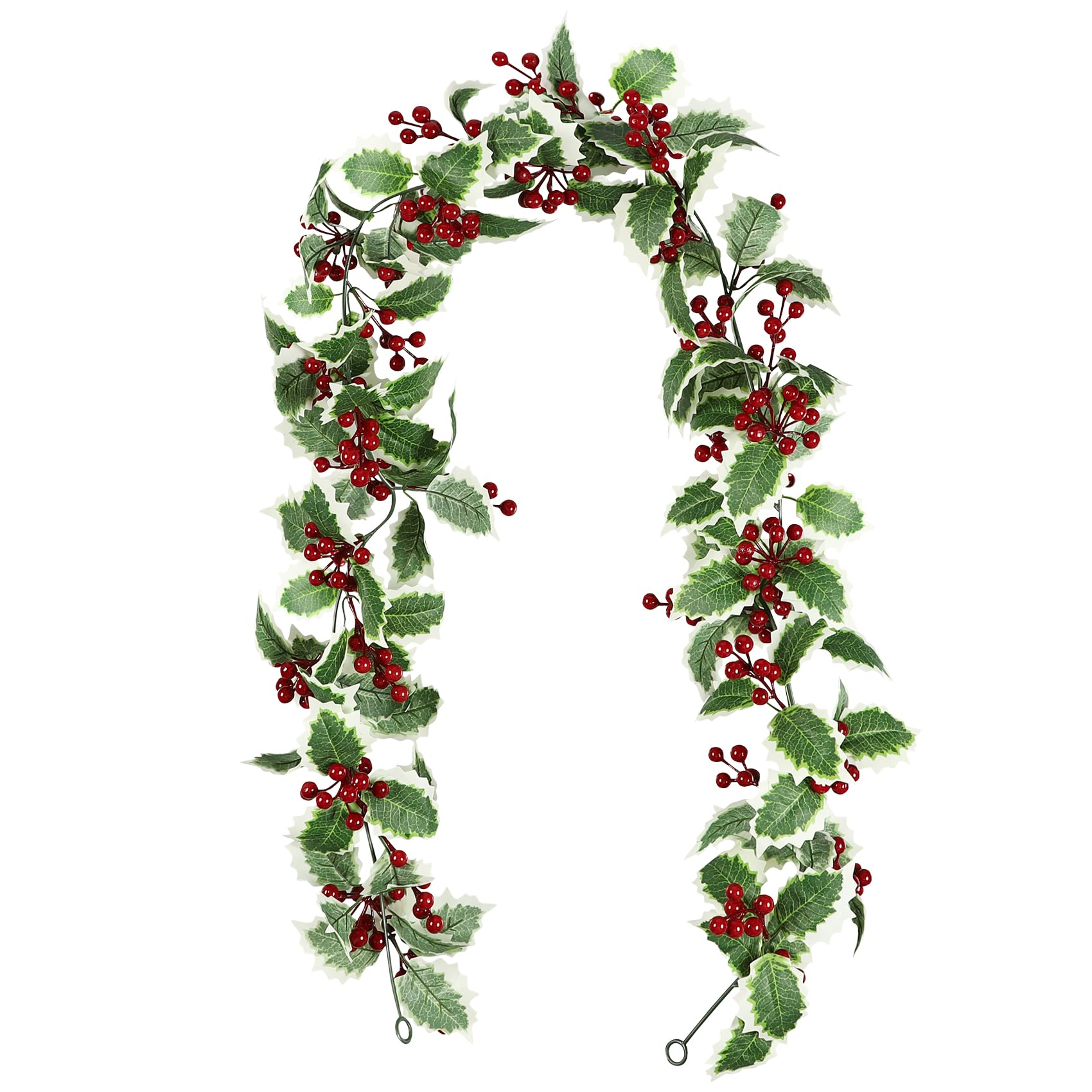 Famibay Red Berry Christmas Garland Artificial Holly Leaves Christmas Berry Garland Xmas Hanging Vine Plant for Fireplace Door Stairs Window Indoor Outdoor Decoration 170cm/5.58Ft