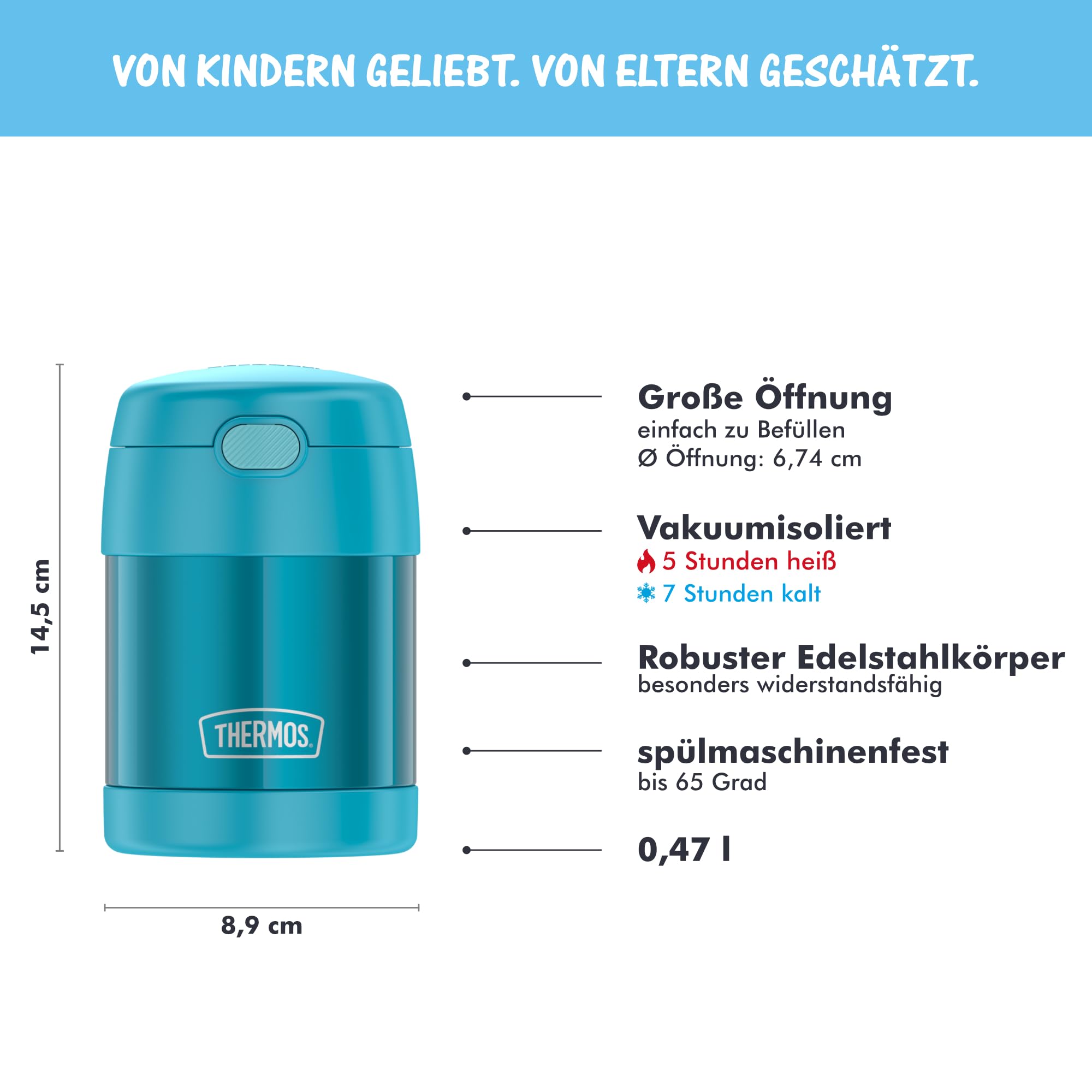RMOVR THERMOS kids FUNTAINER FOOD JAR 0,30l, ocean teal, Thermobehälter für Essen mit Löffel für Kinder, 5 h heiß / 7 h kalt, absolut dicht für Suppe, Müsli, Pause 3