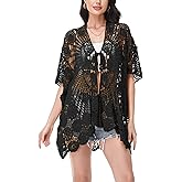 Anna-Kaci Crochet Lace Cardigan Kimono Top with Boho Floral Patterns for Beach, Vacation, or Casual Layering