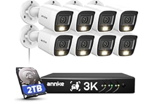 ANNKE 8CH 3K Security Camera System with Audio/Mic, 8 Channel Surveillance AI DVR and 8X 5MP 2960 * 1665 CCTV Cams with Dual Light, Human/Vehicle Detection, IP67, Color Night Vision, 2TB Hard Drive