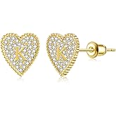 RWQIAN Heart Initial Stud Earrings for Girls, Women's Dainty A-Z Letter Earrings Hypoallergenic 925 Sterling Silver Stud Earrings, Initial Earrings for Kids Women Girls Jewelry Gift