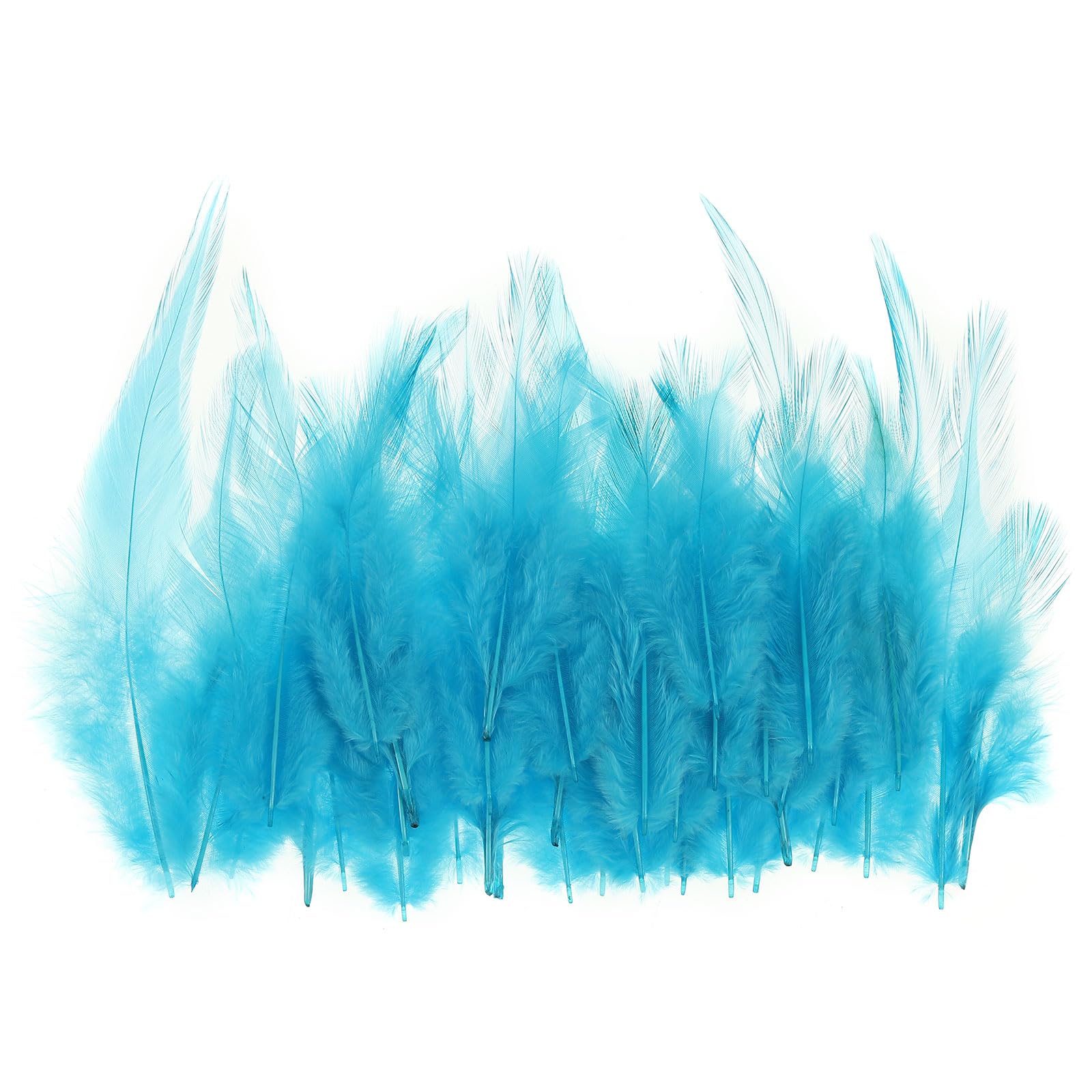 PATIKIL 3-6 Inch Saddle Hackle Rooster Feather, 100 Pcs Bulk Natural Feathers Fluffy Craft Feathers for Dream Catcher Earrings Pendant, Lake Blue