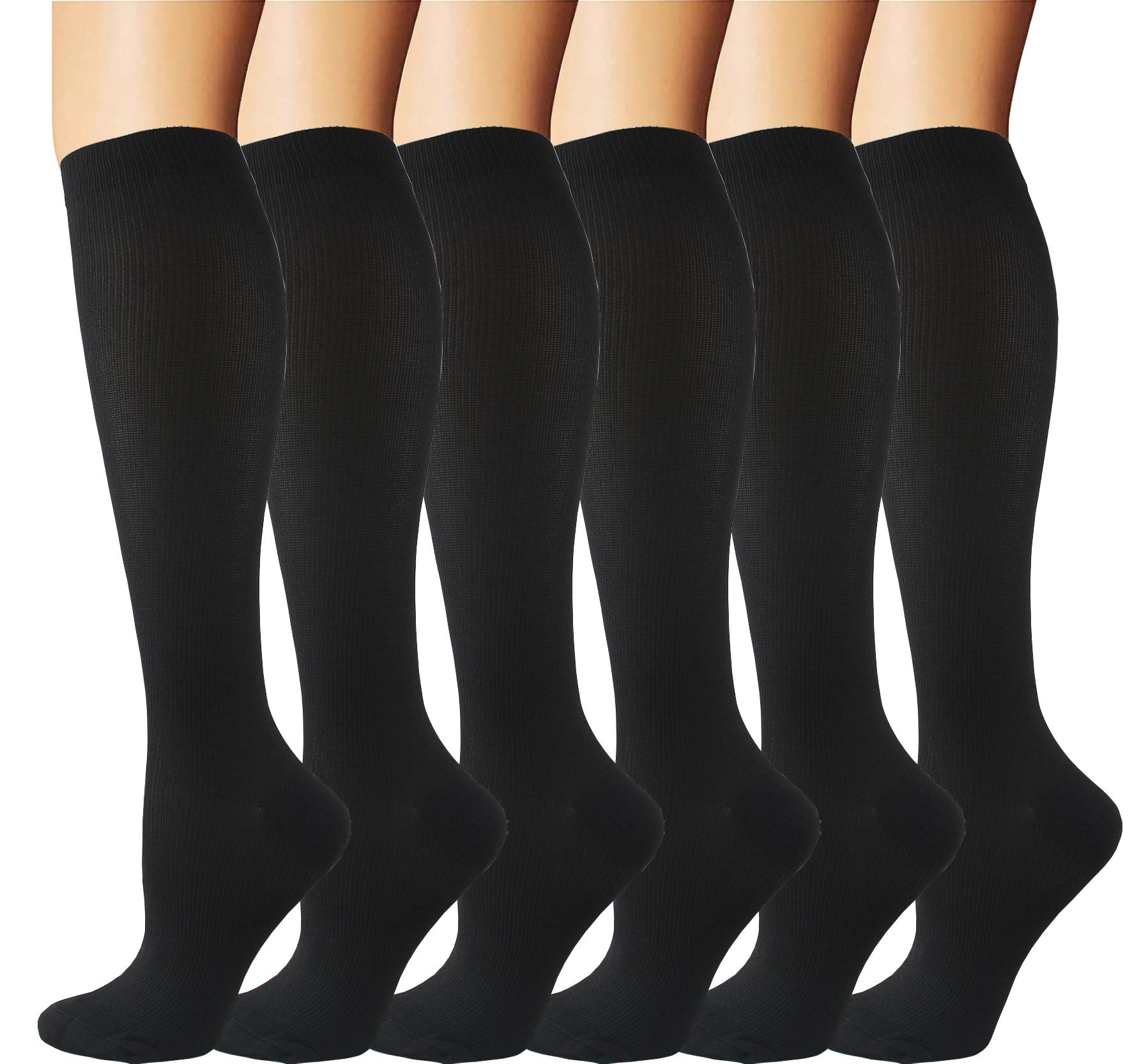 6 Pairs Compression Socks for Men and Women 20-30 mmHg Nursing Athletic Travel Flight Socks Shin Splints Knee High