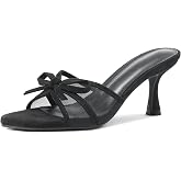 Marc Ford Kitten Heels for Womens Mesh Mules | Square Open Toe,Mesh Heeled Sandals with Cute Bow,Slip on,Comfort Shoes for Daily,Work,Party,Wedding