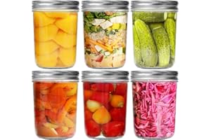 KORCCI Wide Mouth Mason Jars 16oz 6Pcs With mason jar lids and Bands. For Canning, Fermenting, Pickling, Jar Décor. High/low-Temperature Resistance. Microwave/Dishwasher Safe