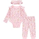 Harry Potter Baby Girls Ribbed Bodysuit, Jogger Pants & Headband 3 Piece Outfit Set Newborn to Infant Sizes (0-24 Months)