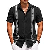 COOFANDY Cuban Guayabera Shirts for Men Short Sleeve Casual Button Down Shirts Summer Vacation Shirts
