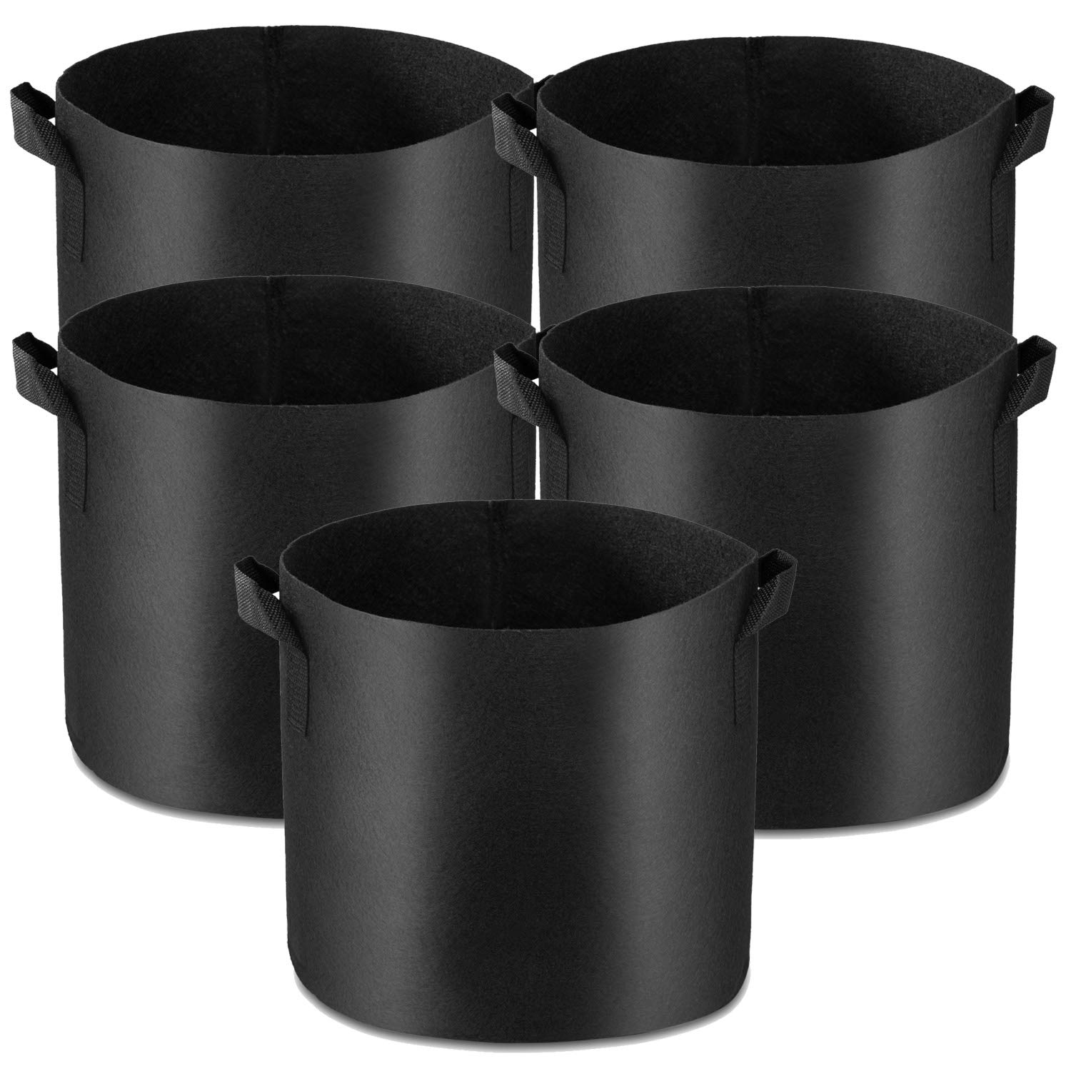 Garden4Ever 5-Pack 7 Gallon Grow Bags Heavy Duty Container Thickened Nonwoven Fabric Plant Pots with Handles Black