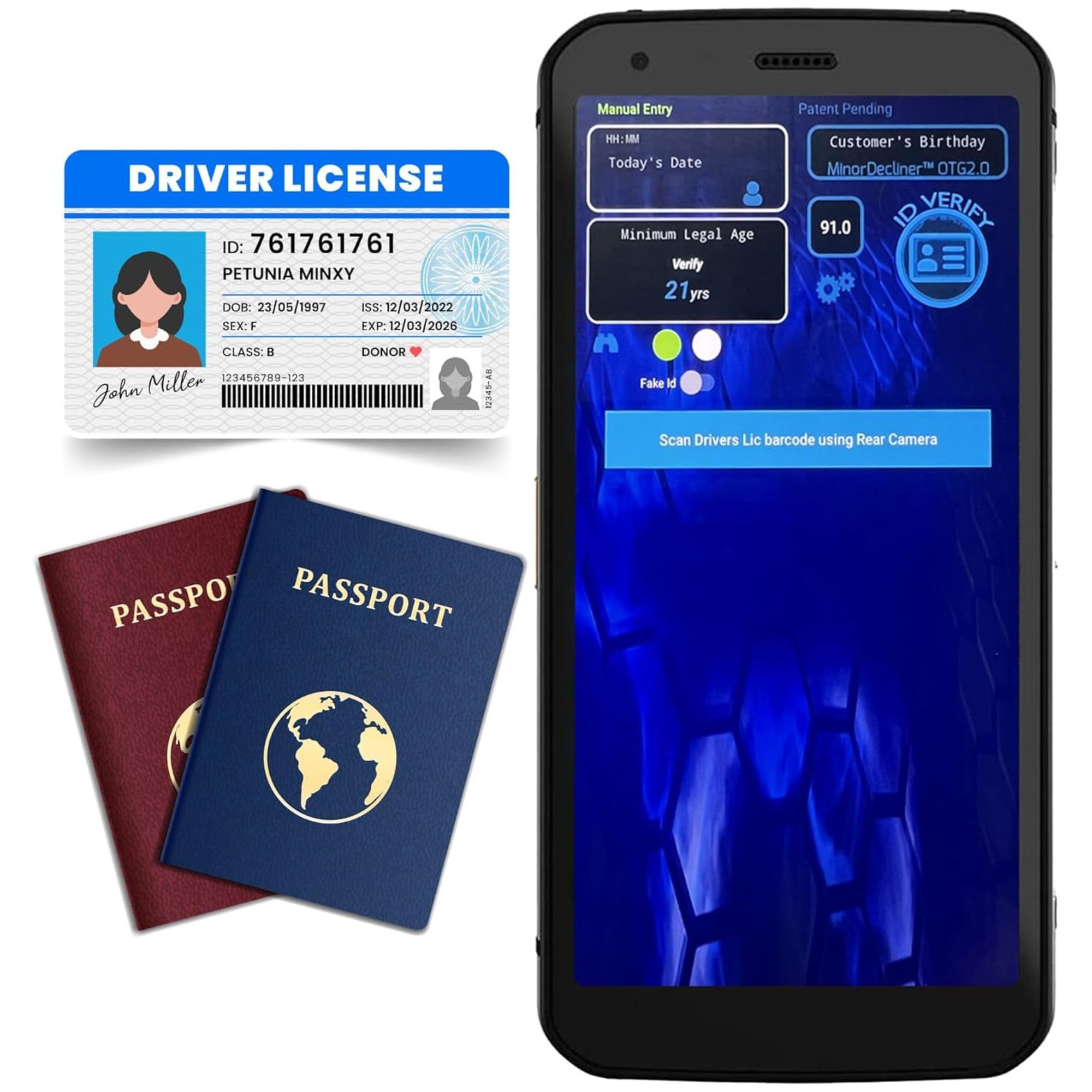 Mobile ID and Passport Scanner for Bars & Clubs - Easy to Use ID Checker for Your Business That Detects Expired IDs & Underage Customers – Works in All 50 States - Includes Optional Fake ID Detection