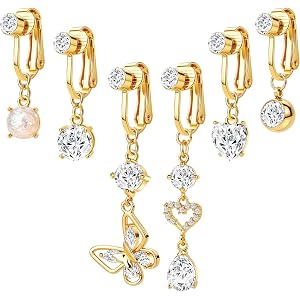 Oveta Fake Belly Button Piercing Clip On Belly Button Rings - Surgical Steel Fake Belly Rings for Women, Silver/Gold