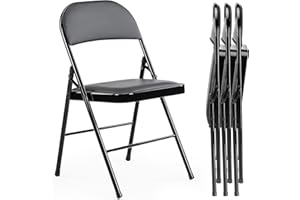 Sweetcrispy Folding Chair 4 Pack, Leather Padded Folding Chairs, Sturdy Metal Foldable Chairs, Easy to Use and Store, Outdoor and Indoor, for Home, Office, Party, Comfy, Black