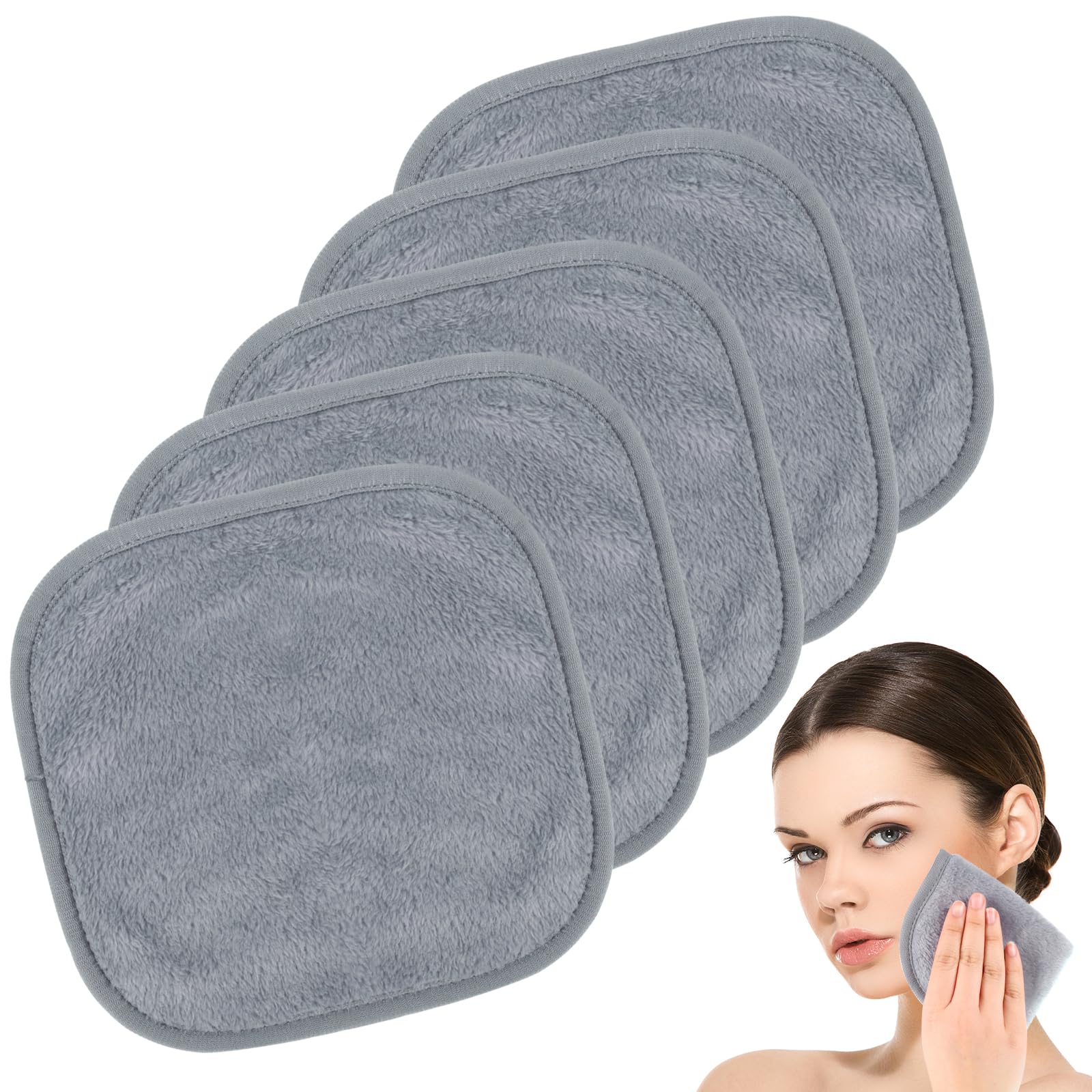 5 Pack Make Up Remover Cloth, 7.87 * 7.87in Flannel Face Cloth Face Wipes for Make Up Removing (Grey) — image 1