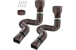 NHBKO Gutter Downspout Extensions, 2 Pack Flexible Rain Gutter Downspout Extenders, Drain Downspout Extender for House Gutter Splash Block, Drainage Pipe Connector from 21"-70" - Brown