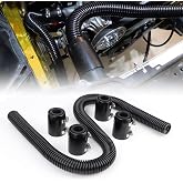 iRKY 48" Flexible Radiator Hose Stainless Steel Universal Water Hoses Adapter Coolant Radiator Hose Kit With 4Pcs Chrome Caps (8 Clamps, Black)
