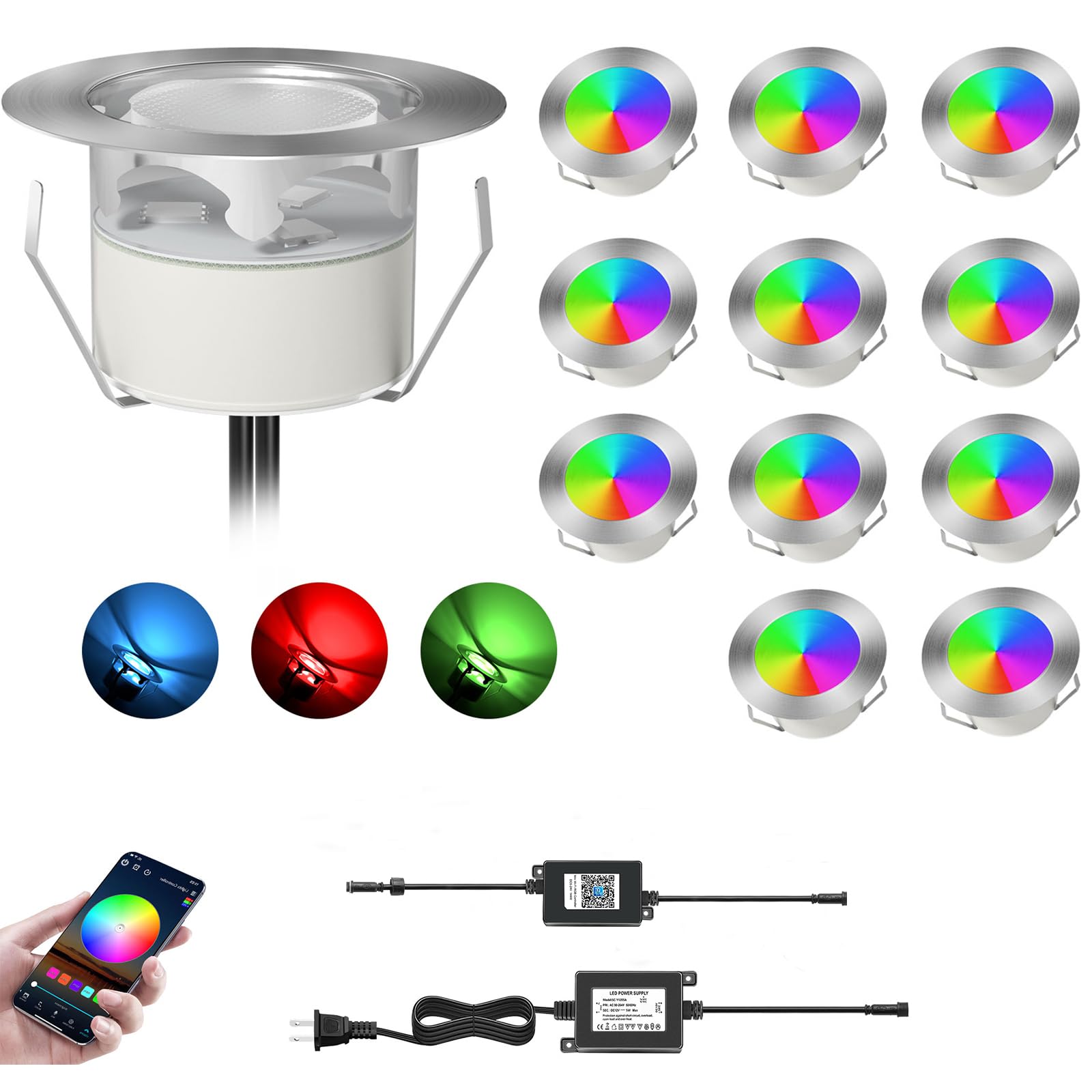 Photo 1 of YZGWZLD LED Deck Lights Kit,12pcs ?1.78 Dimmable WiFi-Control Low Voltage Recessed RGB LED Landscape Step Light Waterproof Outdoor Yard Garden Patio Deck Railings Lighting,Fit for Alexa,Google Home