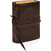 LUXEORIA Leather Journal for Women and Men, 200 Pages - 6"x8", Travel Diary, Unlined Women's Notebook, Tree Of Life Sketchbook, Birthday Gifts - Antique Gift with Handmade Paper, Vintage Brown