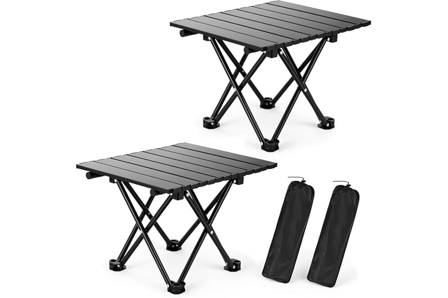 hediya 2 Pack Portable Camping Table Foldable, Ultralight Small Folding Beach Table with Carry Bag for Outdoor Travel, Beach, Camp, Picnic, BBQ, Cooking, Festival, Boat, Home Use (Black-S)
