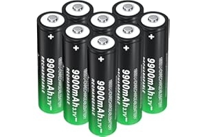 PAOWANG 3.7volt Rechargeable Battery 18650 9900mAh 3.7Volt Li-ion Batteries Button Top 8 Pack for Flashlight Headlamp