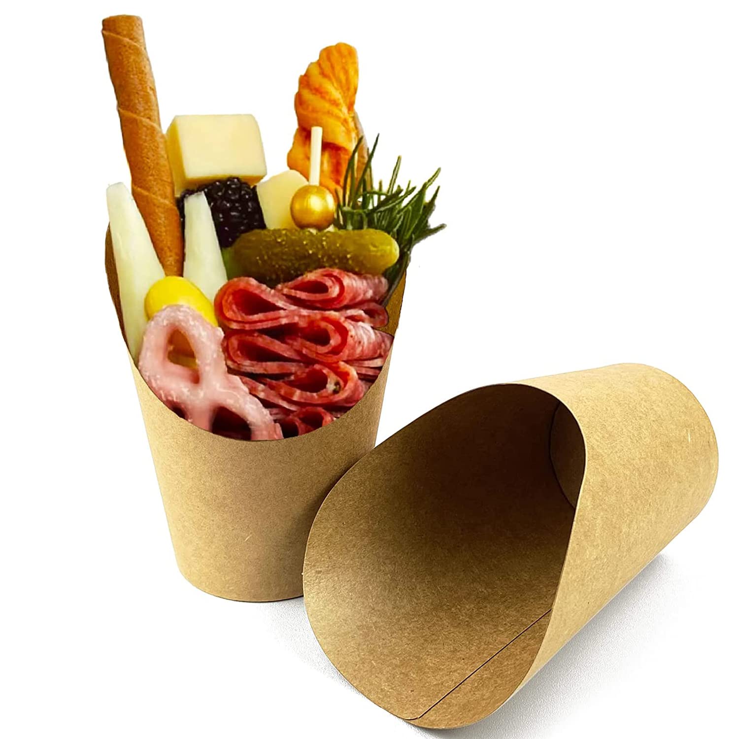 HINMAY 50 Pcs Disposable French Fries Holder, 16oz Paper French Fry Cups Charcuterie Cups for All Occasions (16oz, Brown)