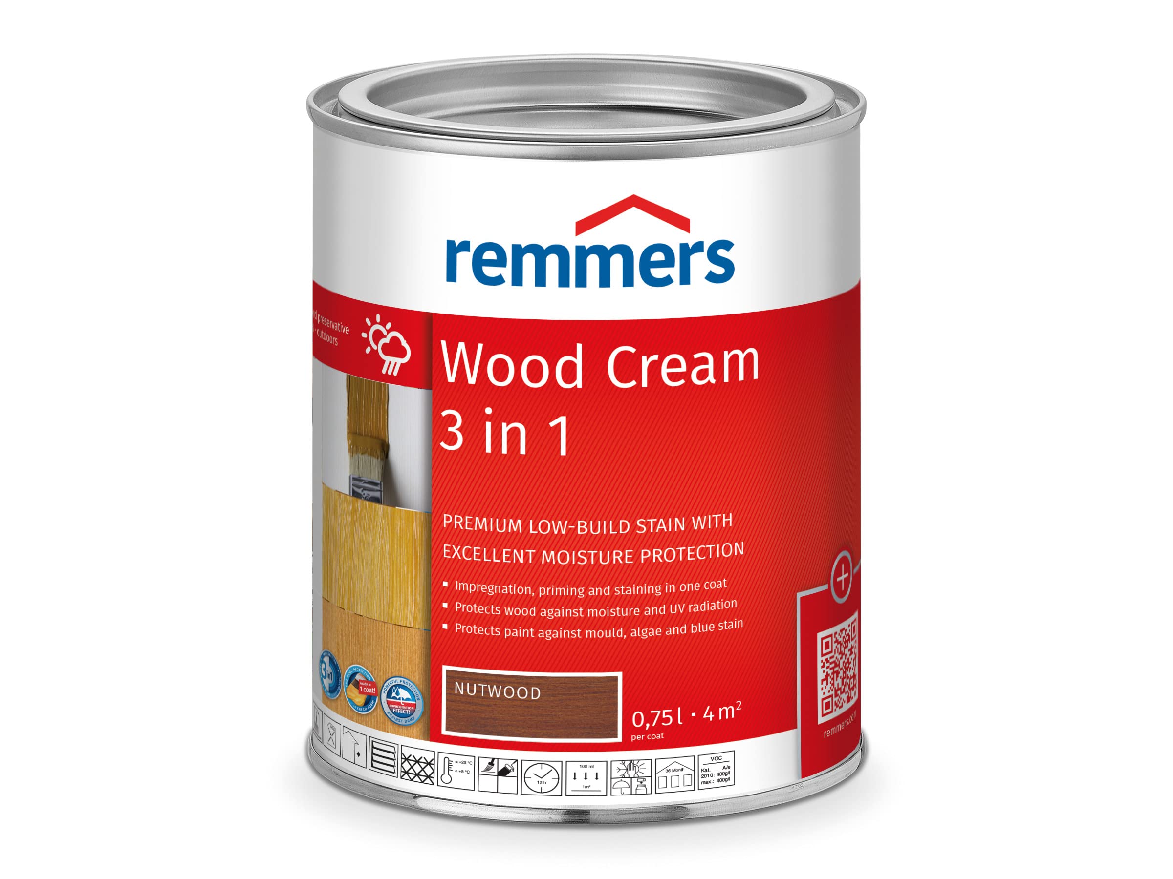 Remmers Wood Cream nutwood, 0,75 Litre, Professional Wood Protection in Cream Form, Decorative Premium Wood Stain for Exterior use, 3-fold Wood Protection with Impregnation + Primer + Stain