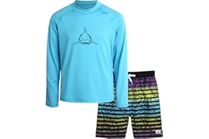 Big Chill Boys Rash Guard Set - 2 Piece UPF 50+ Long Sleeve Swim Shirt and Bathing Suit Swim Trunks for Boys (Sizes: 4-14)