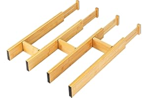 EcoFives Adjustable Bamboo Drawer Dividers with Inserts, Expandable Spring-Loaded Drawer Organizer for Kitchen, Clothes, Tool
