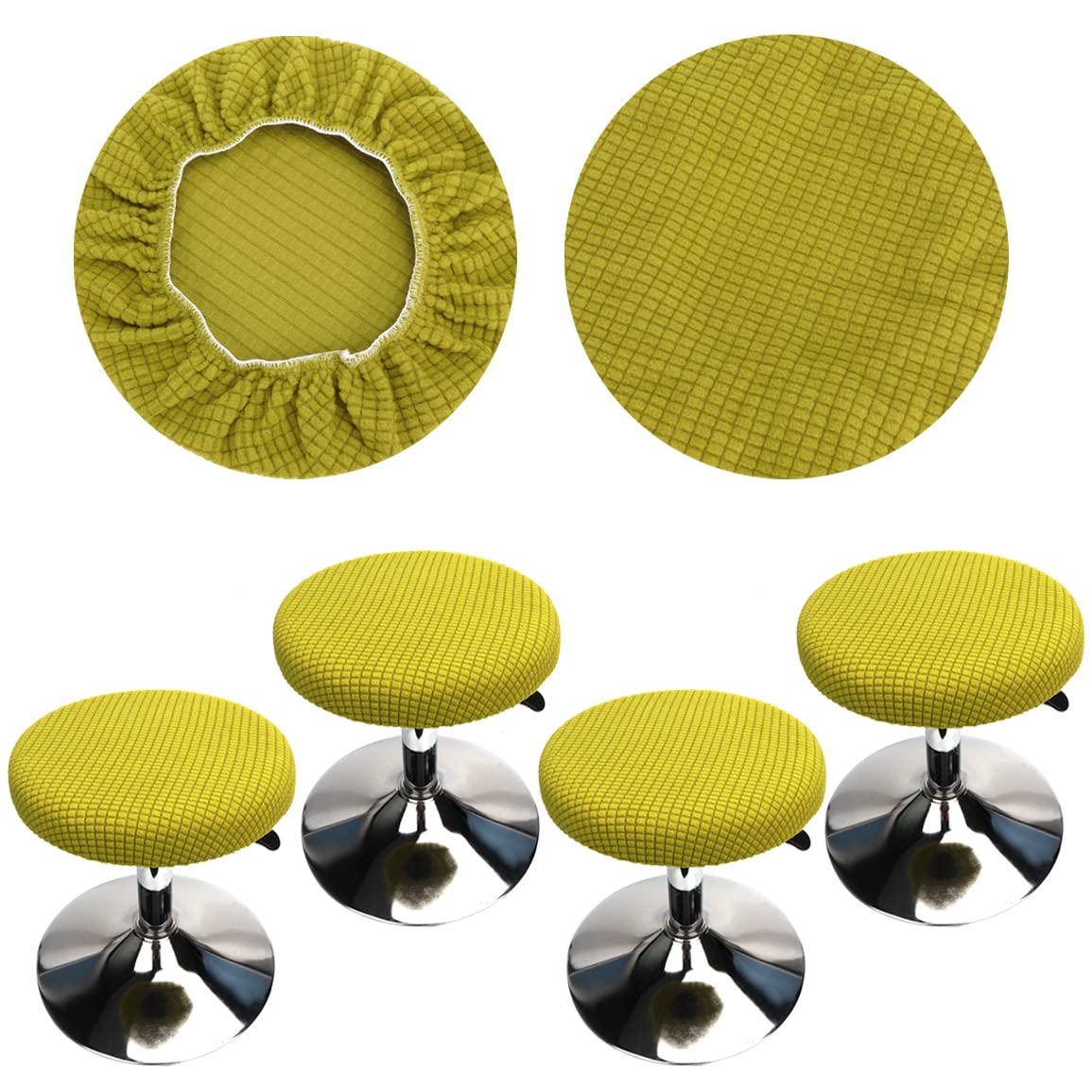 HuaLiSiJi Round Stool Cover 30-40cm/12-16 Bar Stool Covers With Jacquard Pattern, Luxurious Fabric Stretchable Wrinkle Resistant Washable Dustproof (4 Pcs Green) — image 1