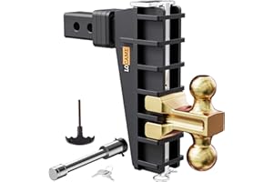 LOCAME Adjustable Trailer Hitch, Fits 2-Inch Receiver, 8-Inch Drop/Rise Drop Hitch, 25,000 LBS GTW-Tow Hitch for Heavy Duty Truck, Solid Ball Mount, LC0077