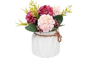 Fjgyjt Artificial Hydrangea with Vase Mini Fake Flower Bonsai for Table Home Office Desktop Decor (1, Wine Red)