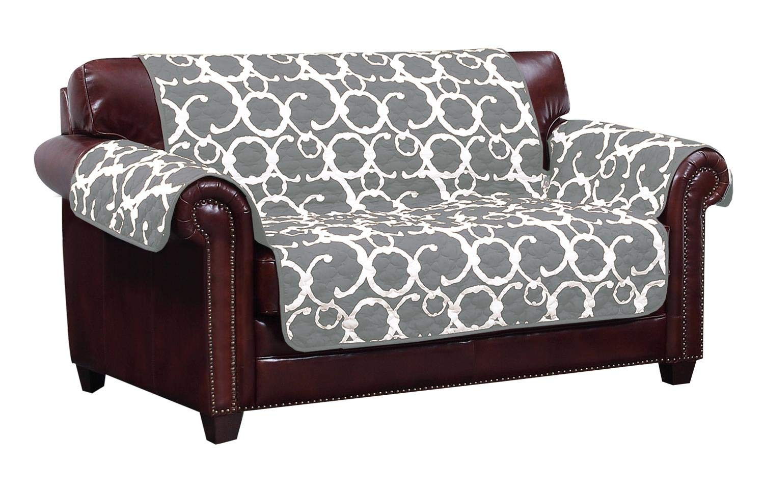 Duck River Rhys Reversible Water Resistent Loveseat Cover in Grey
