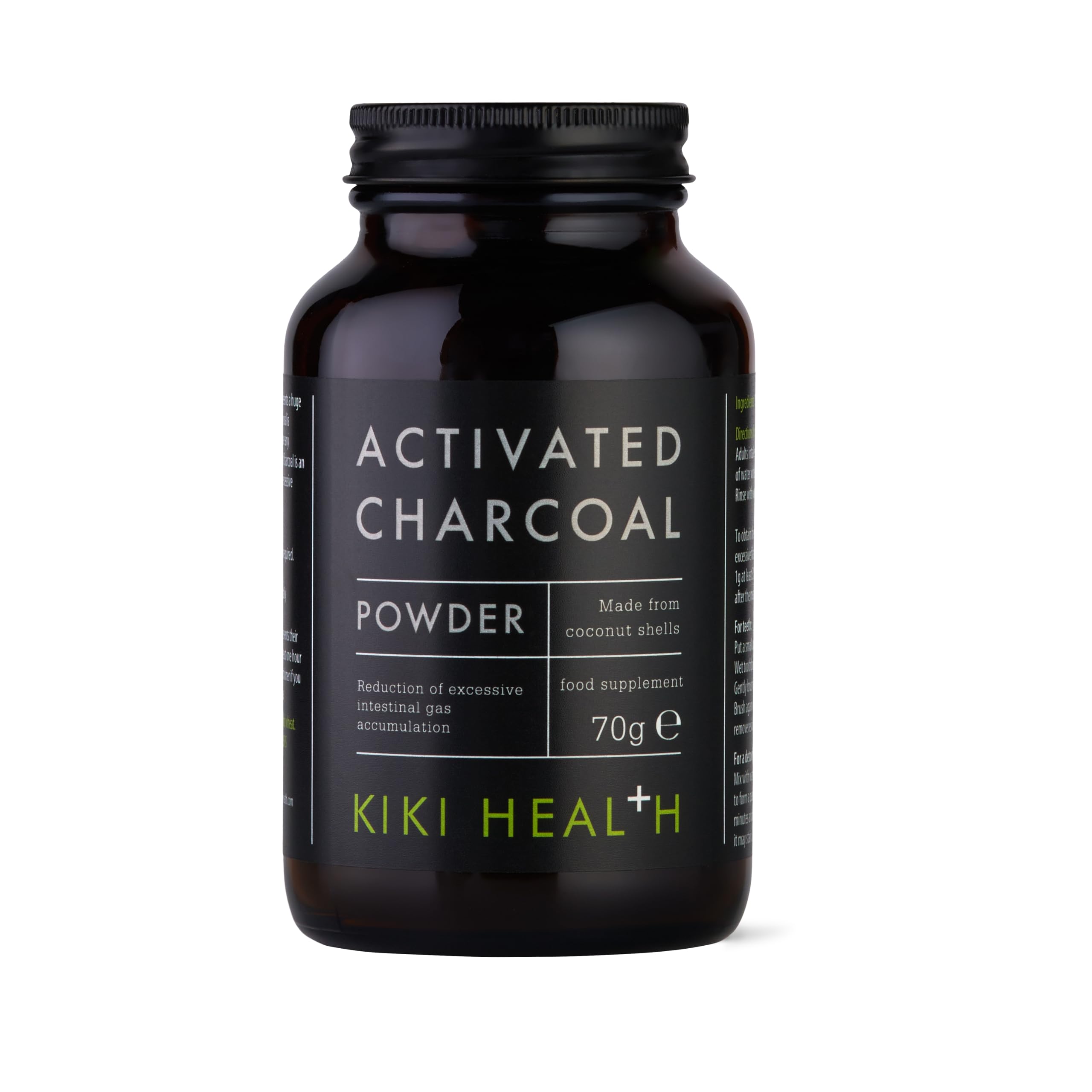 KIKI Health Activated Charcoal Powder | Teeth Whitening Made from Coconut Shells | Food Grade Detox Supplement | Natural Relief Flatulence Indigestion Body & Mind | Vegan & Gluten Free – 70g