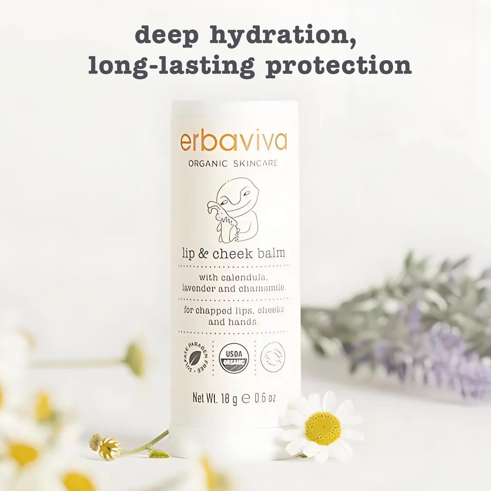 Erbaviva Organic Lip & Cheek Balm – Moisturizing Stick for Baby & Adults | USDA Organic, Shea Butter & Calendula for Dry, Chapped Skin | Lip, Cheek & Hand Protection