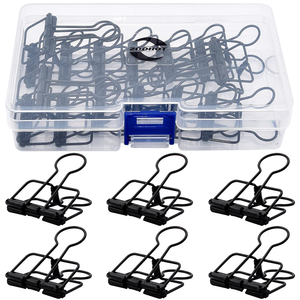 Zoohot 32mm Black Metal Wire Foldback Bulldog Clips, Stationery Skeleton Binder Clips for School, Office and Craft Projects - Pack of 15