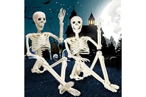 NOVEMBER SPRING 2Pcs 36" Skeleton Halloween Decorations, 3FT Realistic Full Body Movable Posable Joints Skeleton, Plastic Human Skeleton Decors for Halloween Party Haunted House Yard Supplies