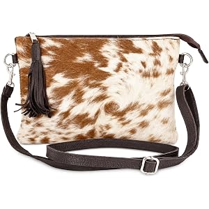 Tree Tech Western Cowhide Crossbody Clutch Purse for Women, Cow Print