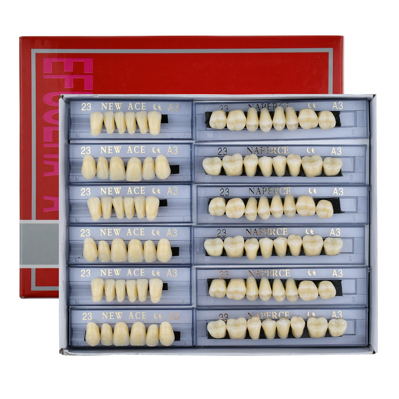 Photo 1 of 168 Pcs Dental Synthetic Resin Tooth Denture 3 Sets False Teeth 23 A3 Upper Lower Shade Dental for Halloween Horror Teeth