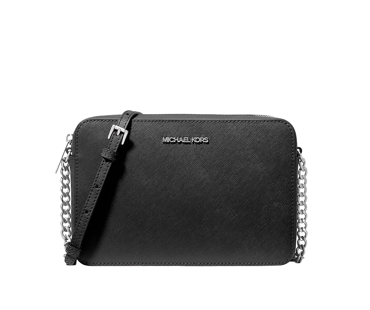 Michael Kors Jet Set Large Crossbody, Silver-Tone Hardware/Black, One Size Image