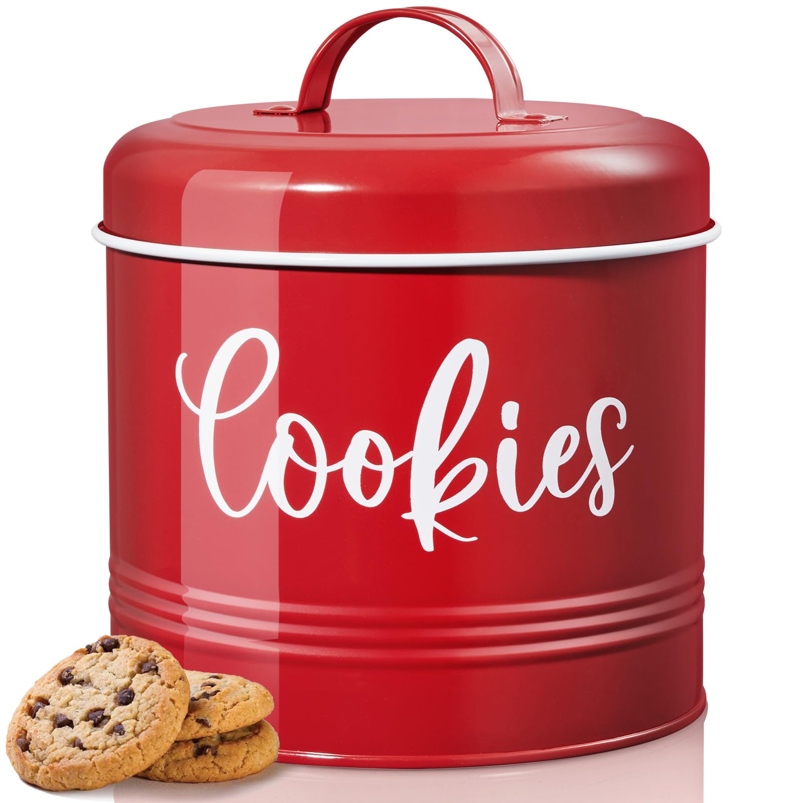 Photo 1 of DAYYET Farmhouse Cookie Jar for Kitchen Counter, 1 Gallon Vintage Cookie Jar with Airtight Lid, Large Food Storage Container for Candy, Cookies, Dessert, Red Kitchen Decor and Accessories