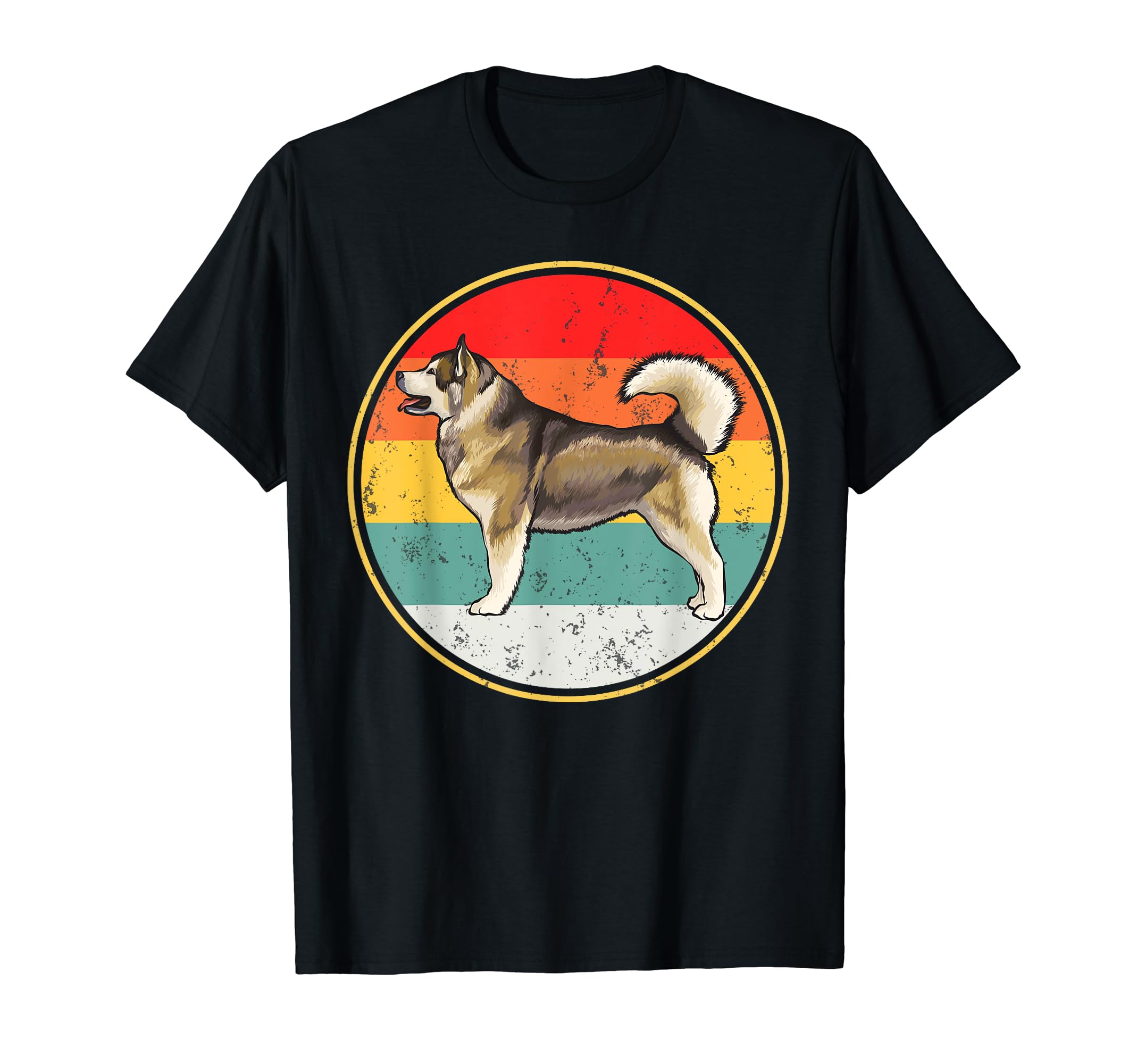 Vintage Retro Sunset Alaskan Malamute Dog T-Shirt