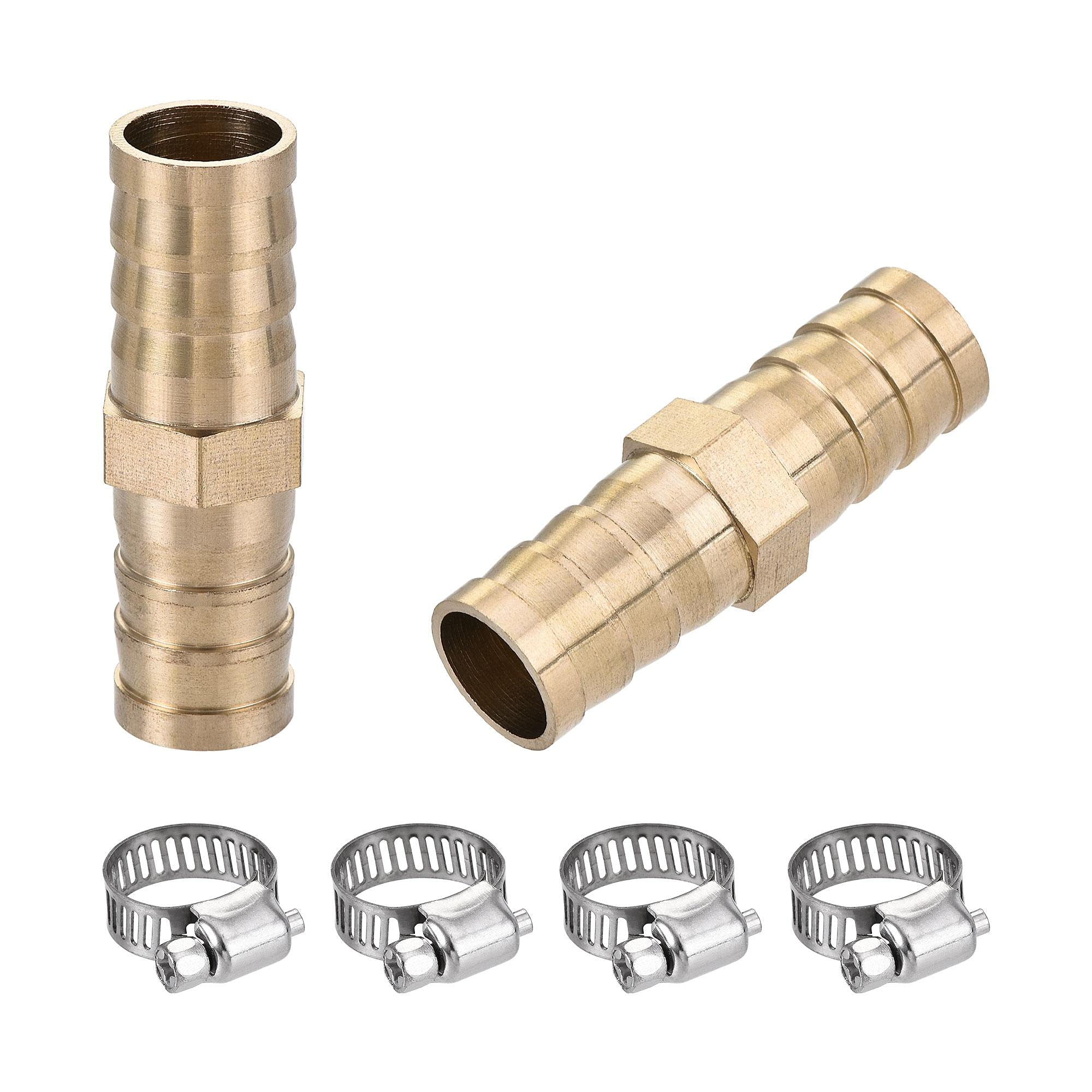 sourcing map Barb Hose Fitting, 14x48.2mm Straight Coupler Quick Connector Adapter with 9-16mm Adjustable Stainless Steel Hose Clamps, for Water Fuel Air Oil Gas 2 Set