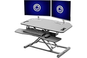 VIVO Extra Wide 38 inch Corner Desk Converter, K Series, Height Adjustable Sit to Stand Riser, Dual Monitor and Laptop Workstation with Wide Keyboard Tray, Black, DESK-V000KL